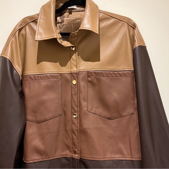 Badgley Mischka Colour Block Faux Leather Jacket - Picture 4 of 6